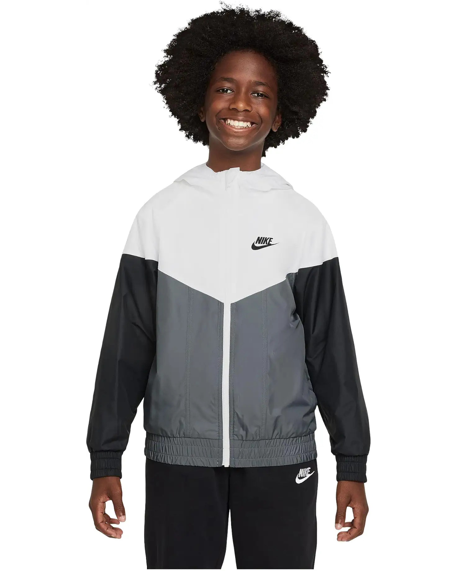 Nike Sportswear Windrunner Hooded Repel Jacket (Big Kid) White/Smoke Grey