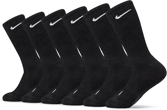 Nike Unisex Adult Everyday Cushioned Training Black Crew Socks (6-Pack) | Mens and Womens