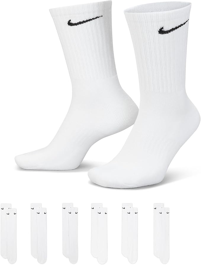 Nike Unisex Adult Everyday Cushioned Training White Crew Socks (6-Pack) | Mens and Womens